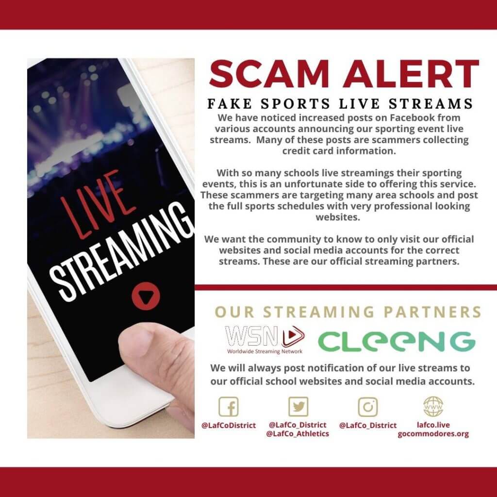 Scam Circulating on Live Streams for High School Sports