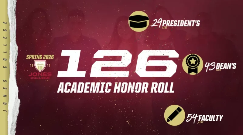 Jones College Names 126 Student-Athletes to Spring 2026 Academic Honor Roll 126 student-athletes land on Spring 2026 Academic Honor Roll