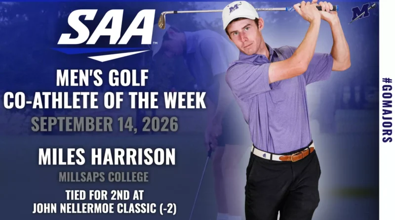 Millsaps Golf’s Miles Harrison Named SAA Co-Athlete of the Week Miles Harrison Named SAA Men's Golf Co-Athlete of the Week
