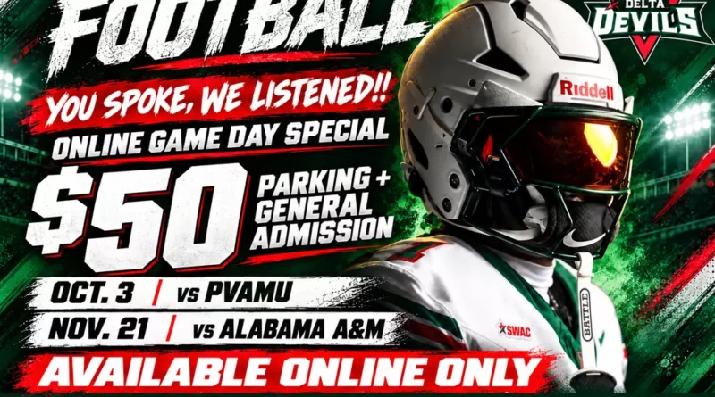 Mississippi Valley State Offers $50 Online Game Day Package for Two Football Games MVSU Athletics Announces Online Football Game Day Special