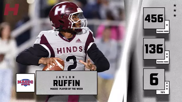 Hinds QB Jaylon Ruffin Named MACCC Offensive Player of the Week Ruffin Named MACCC Offensive Player of the Week Following Record-Breaking Performance